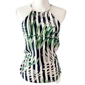 Zara Trafaluc Collection Navy Stripes Palm Leaf Scarf Top S